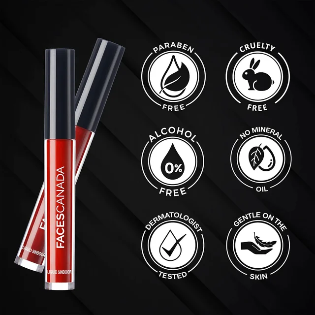 Faces Canada Liquid Red Sindoor 2.5ml | Highly Pigmented Rich Color | Quick Dry & Long Lasting | Velvet Matte Finish | Waterproof & Smudge-Proof