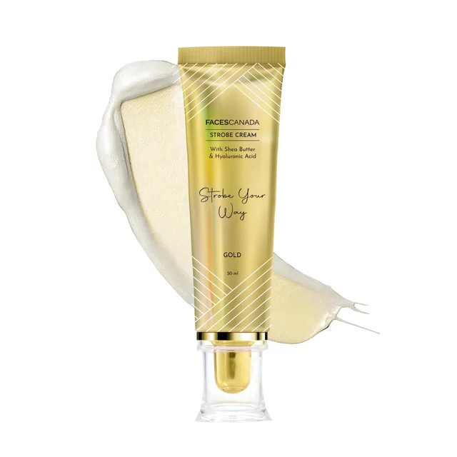 Faces Canada Strobe Cream 30ml Gold | Primer + Highlighter + Moisturizer | With Shea Butter & Hyaluronic Acid | Intense Hydration | Radiant Dewy Glow