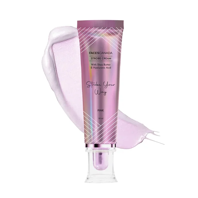 Faces Canada Strobe Cream 30ml Pink | Primer + Highlighter + Moisturizer | With Shea Butter & Hyaluronic Acid | Intense Hydration | Radiant Dewy Glow