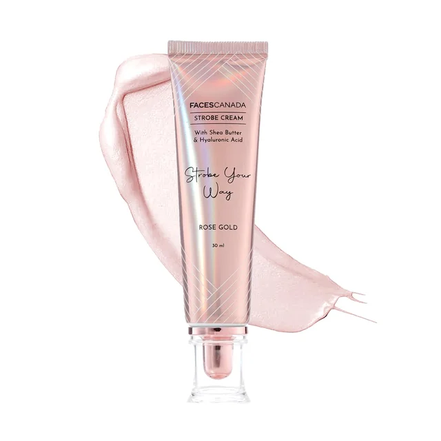 Faces Canada Strobe Cream 30ml Rose Gold | Primer + Highlighter + Moisturizer | With Shea Butter & Hyaluronic Acid | Intense Hydration | Radiant Dewy Glow