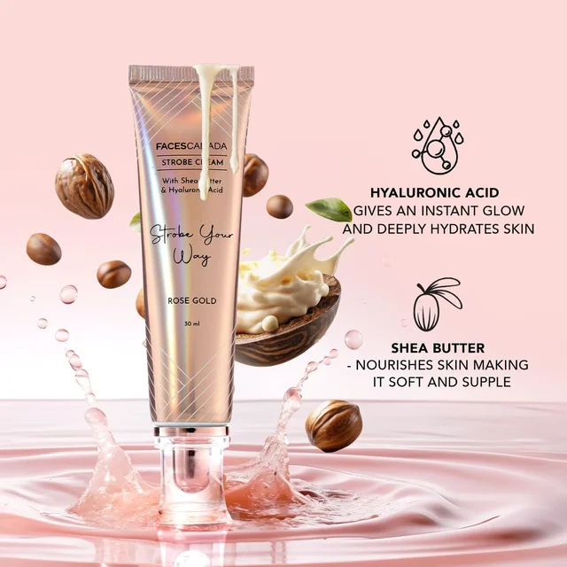 Faces Canada Strobe Cream 30ml Peach | Primer + Highlighter + Moisturizer | With Shea Butter & Hyaluronic Acid | Intense Hydration | Radiant Dewy Glow