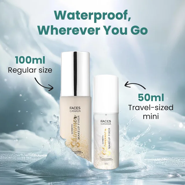 Faces Canada Ultime Pro Shimmer Makeup Fixer 100ml | Long Lasting Makeup Setting Spray | Keeps Makeup Intact | Glamorous Shimmer Finish | Hydrates, Soothes & Refreshes Skin | Alcohol Free