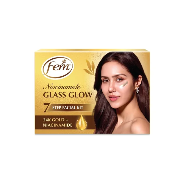 FEM Fem Glass Glow Facial Kit with 24K Gold & Niacinamide 35ml | Instant Glass Skin Glow | Brightening, Dark Spot Reduction & Deep Nourishment
