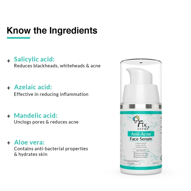 Fixderma 2% Salicylic Acid Serum 30g | With 5% Azelaic Acid & 4% Mandelic Acid | Anti-Acne & Spot Treatment | Controls Oil, Clears PoresFace Serum for Men & Women