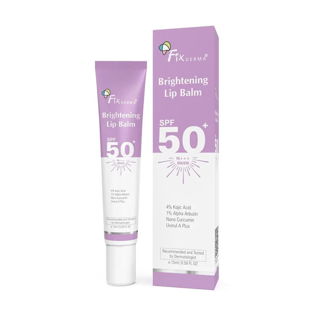 Fixderma Brightening Lip Balm 15ml with SPF 50 PA+++ | 4% Kojic Acid + 2% Alpha Arbutin | Moisturizes, Hydrates & Brightens Pigmented & Dry LipsFor Men & Women Daily Lip Care