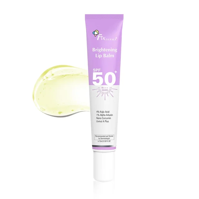 Fixderma Brightening Lip Balm 15ml with SPF 50 PA+++ | 4% Kojic Acid + 2% Alpha Arbutin | Moisturizes, Hydrates & Brightens Pigmented & Dry LipsFor Men & Women Daily Lip Care