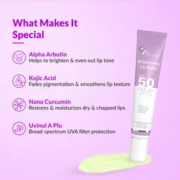 Fixderma Brightening Lip Balm 15ml with SPF 50 PA+++ | 4% Kojic Acid + 2% Alpha Arbutin | Moisturizes, Hydrates & Brightens Pigmented & Dry LipsFor Men & Women Daily Lip Care