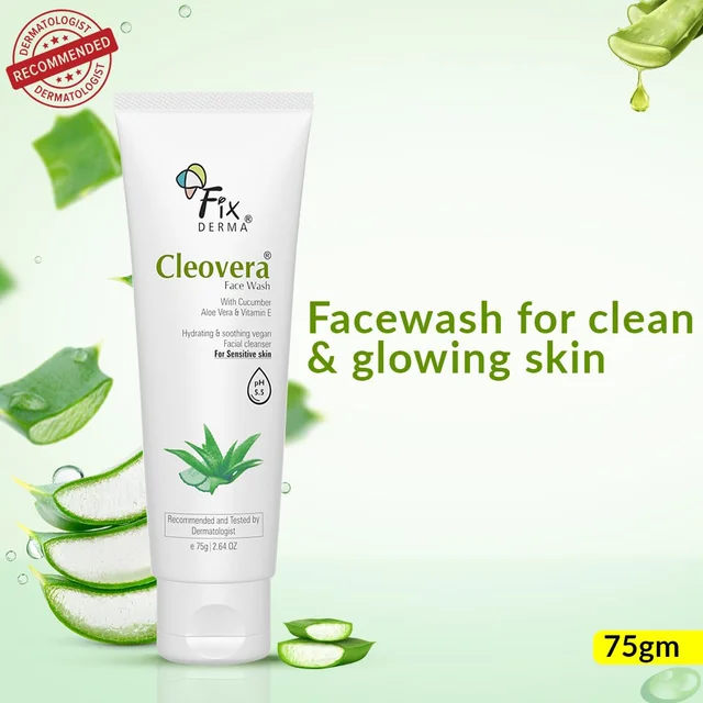 Fixderma Cleovera Aloe Vera Face Wash 75g | Gentle Face Cleanser with Aloe Vera & Vitamin E | Hydrates, Soothes & Nourishes SkinFor Dry Skin & All Skin Types | Men & Women