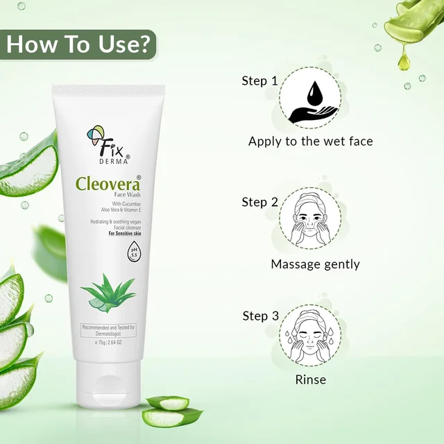 Fixderma Cleovera Aloe Vera Face Wash 75g | Gentle Face Cleanser with Aloe Vera & Vitamin E | Hydrates, Soothes & Nourishes SkinFor Dry Skin & All Skin Types | Men & Women