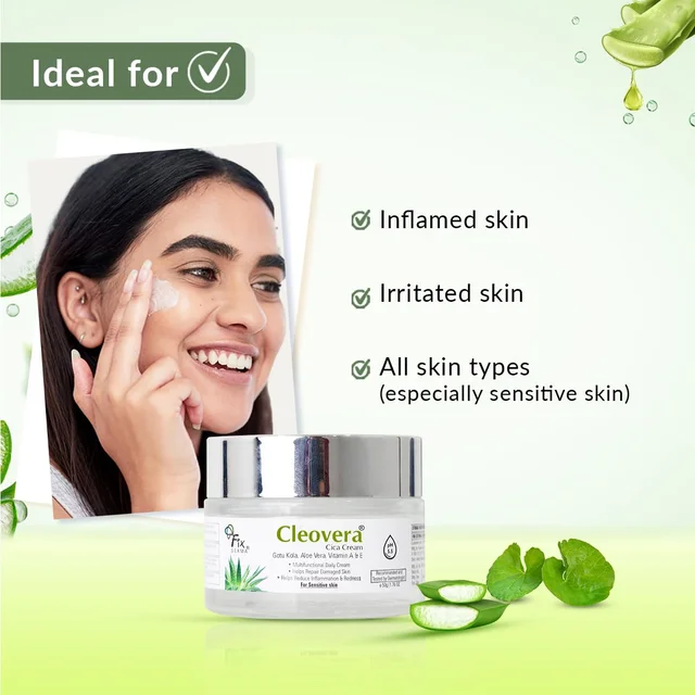 Fixderma Cleovera Cica Cream 50g | Gotu Kola, Aloe Vera, Vitamin A & E | Repairs Damaged Skin, Calms Irritation, Nourishes Dry & Sensitive Skin | Daily Barrier Strengthening Cream