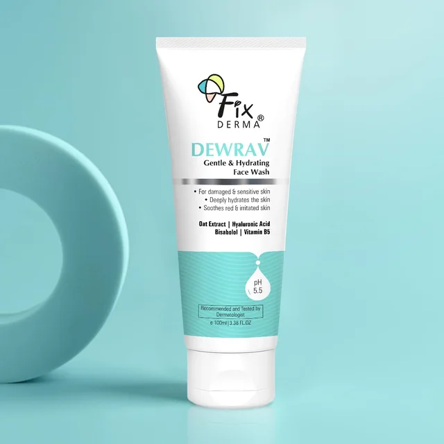 Fixderma Dewrav Gentle & Hydrating Face Wash 100ml | 6% Oats Extract, Hyaluronic Acid & Vit B5 | Soothes Irritated Skin, Provides Deep HydrationFor Sensitive, Dry & Normal Skin