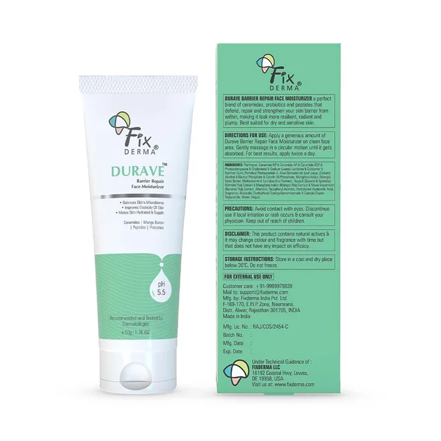 Fixderma Durave Ceramide Moisturizer 50g | With Peptide & Mango Butter | Strengthens Skin Barrier, Deep Moisturizes, Repairs Dryness & Enhances SmoothnessFor All Skin Type
