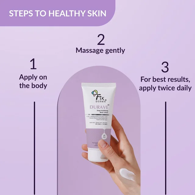 Fixderma Durave Deep Exfoliating Body Lotion 200ml | 10% AHA + 1% BHA with Lactic & Salicylic Acid | Smoothens Rough Texture, Exfoliates & Brightens SkinFor All Skin Types
