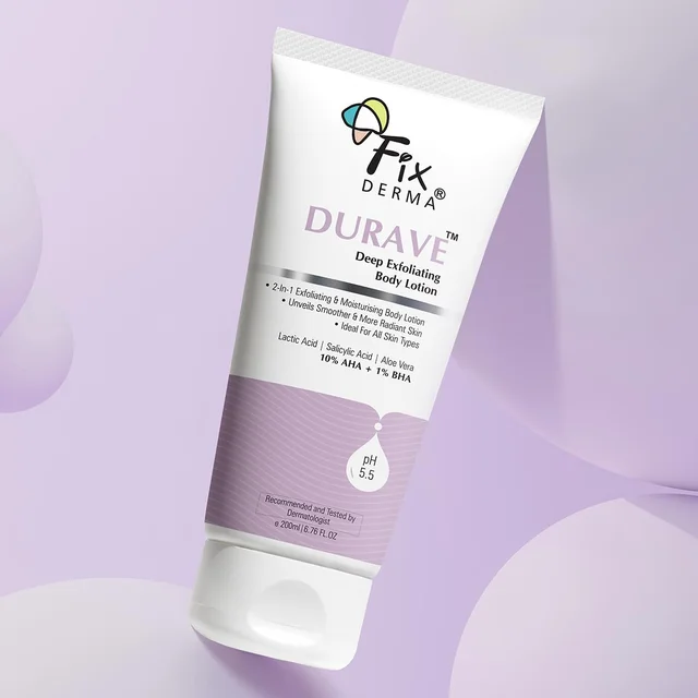 Fixderma Durave Deep Exfoliating Body Lotion 200ml | 10% AHA + 1% BHA with Lactic & Salicylic Acid | Smoothens Rough Texture, Exfoliates & Brightens SkinFor All Skin Types