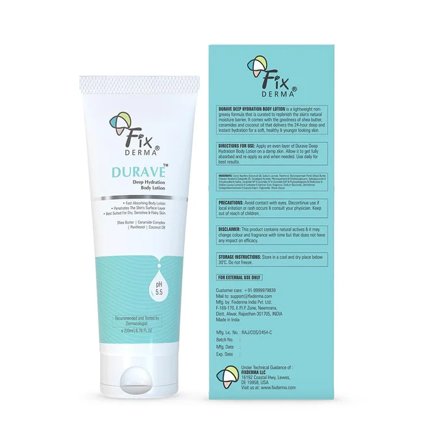Fixderma Durave Deep Hydration Body Lotion 200ml | Intense Moisturizing Body Lotion for Dry & Normal Skin | Nourishes, Softens, Smoothens & Hydrates Skin | Men & Women | Daily Body Moisturizer