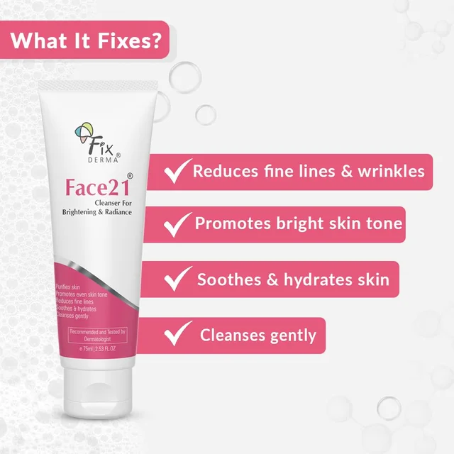 Fixderma Face21 Cleanser 75ml | Skin Brightening Cleanser | Removes Dead Cells, Pigmentation, Fine Lines & Wrinkles | Evens Skin Tone | Exfoliating Face Cleanser for Men & Women