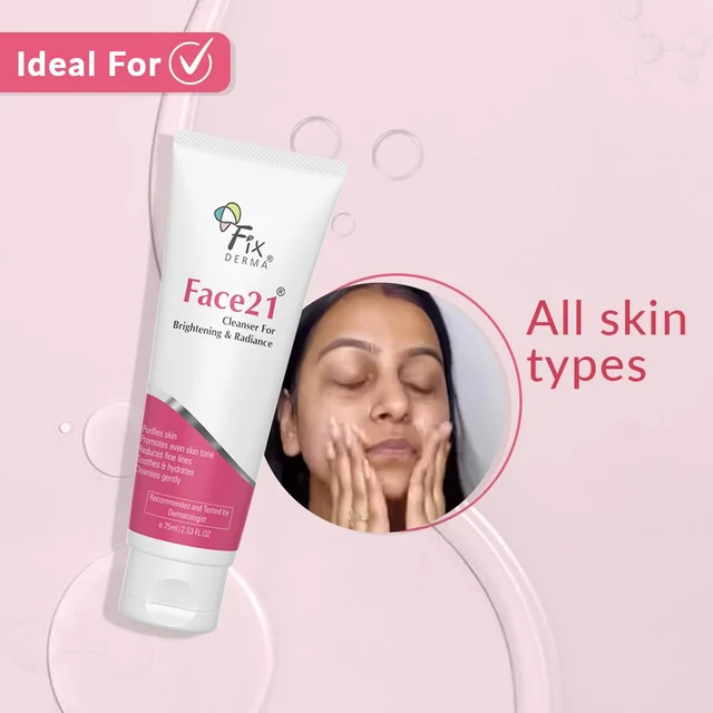 Fixderma Face21 Cleanser 75ml | Skin Brightening Cleanser | Removes Dead Cells, Pigmentation, Fine Lines & Wrinkles | Evens Skin Tone | Exfoliating Face Cleanser for Men & Women