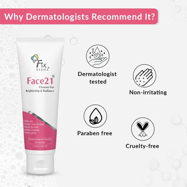 Fixderma Face21 Cleanser 75ml | Skin Brightening Cleanser | Removes Dead Cells, Pigmentation, Fine Lines & Wrinkles | Evens Skin Tone | Exfoliating Face Cleanser for Men & Women