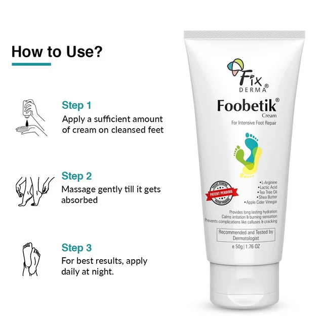 Fixderma Foobetik Cream | For Intensive foot Repair | For Dry & Cracked Feet | Soothe & Protect Diabetic Feet | Hydration for dry cracked feet | Non-greasy foot cream | Softens rough skin | Heel Repair | Paraben Free | 50g
