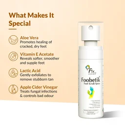 Fixderma Foobetik Foot Scrub Spray 50ml | 30 Sec Foot Facial Spray with Lactic Acid | Removes Dead Skin & Callus | Heel Softening Instant Smooth Feet SprayFoot Care for Men & Women