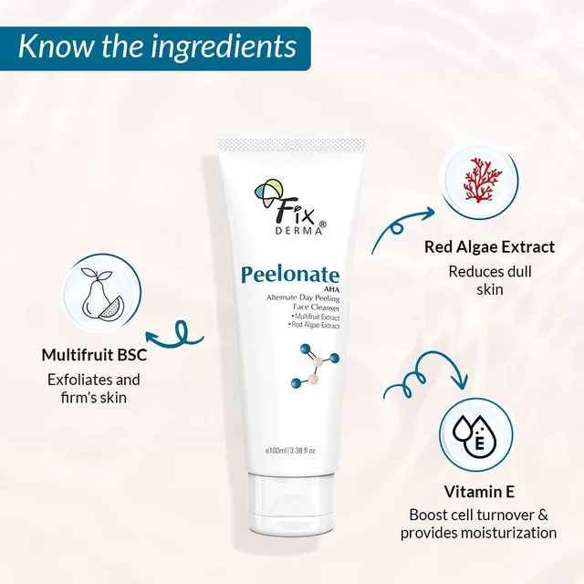Fixderma Peelonate AHA Face Cleanser 100mlFace Exfoliator | Non-Comedogenic, Non-Irritating | Reduces Rough & Dry Skin | Evens Skin Tone | Gentle Daily Cleanser for Smooth Skin
