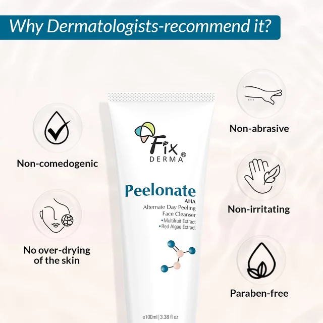 Fixderma Peelonate AHA Face Cleanser 100mlFace Exfoliator | Non-Comedogenic, Non-Irritating | Reduces Rough & Dry Skin | Evens Skin Tone | Gentle Daily Cleanser for Smooth Skin