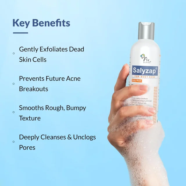 Fixderma Salyzap 2% Salicylic Acid Body Acne Spray For Men & Women 200ml | Targets Back, Shoulder, Neck & Chest Acne | Controls Breakouts, Clears Clogged Pores & Improves Texture
