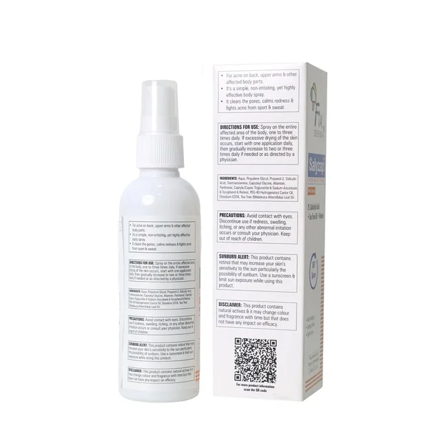 Fixderma Salyzap 2% Salicylic Acid Body Acne Spray For Men & Women 100ml | Targets Back, Shoulder, Neck & Chest Acne | Controls Breakouts, Clears Clogged Pores & Improves Texture