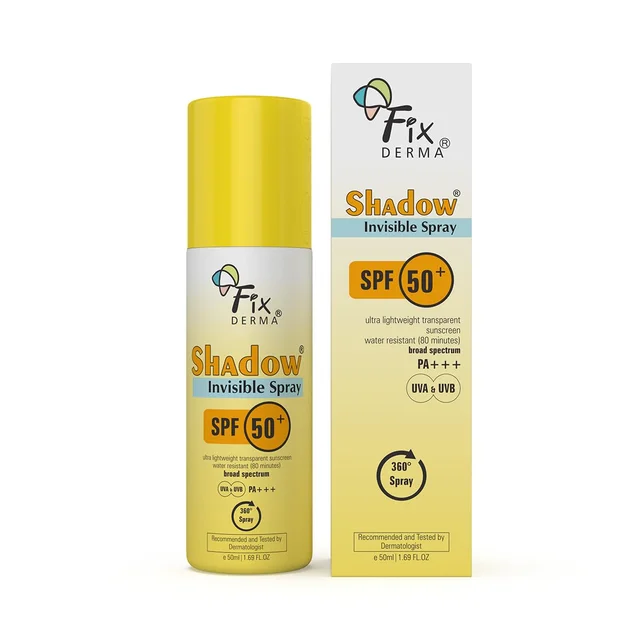 Fixderma Shadow SPF 50+ PA+++ Invisible Spray Sunscreen 50ml| Ultra Lightweight Transparent Fluid Spray | Broad Spectrum UVA & UVB Protection | Water Resistant Body Sunscreen