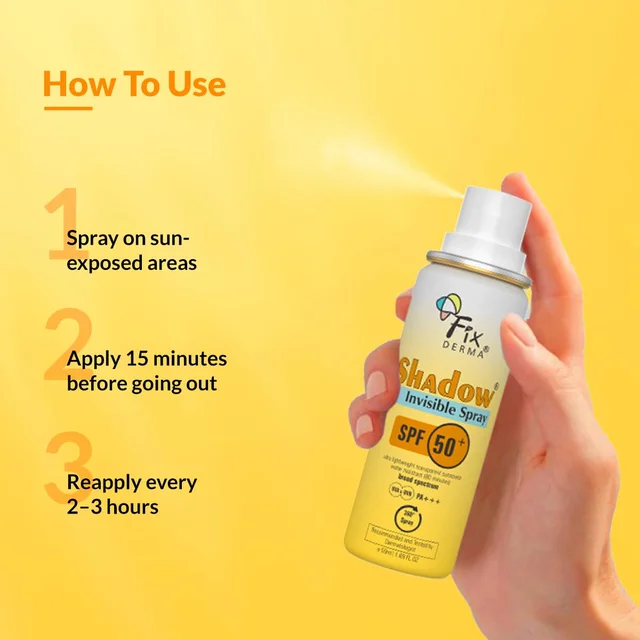Fixderma Shadow SPF 50+ PA+++ Invisible Spray Sunscreen 50ml| Ultra Lightweight Transparent Fluid Spray | Broad Spectrum UVA & UVB Protection | Water Resistant Body Sunscreen