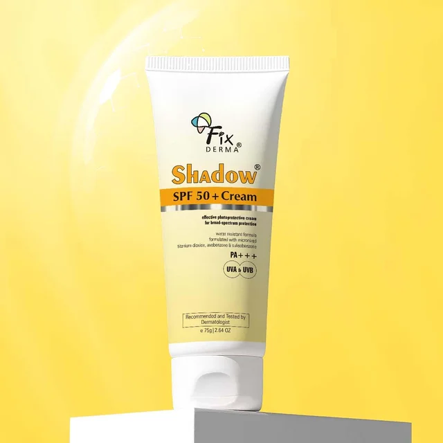 Fixderma Shadow Sunscreen SPF 50+ PA+++ Cream 75gm For BodyFace for Men & Women | Broad Spectrum UVA & UVB Protection | Non Greasy & Water Resistant Sunscreen for Dry Skin
