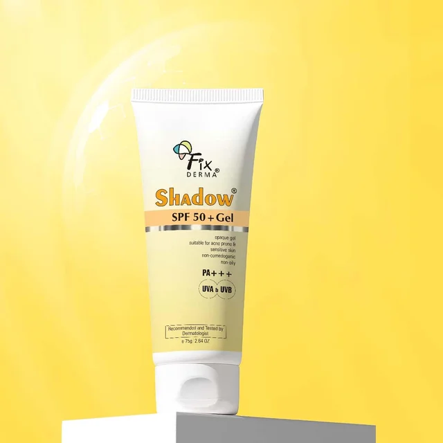 Fixderma Shadow Sunscreen SPF 50+ PA+++ Gel 75g Unisex | Lightweight, Non-Sticky, No White Cast Sunscreen for Oily, Acne Prone & Normal Skin | Broad Spectrum UVA UVB Protection