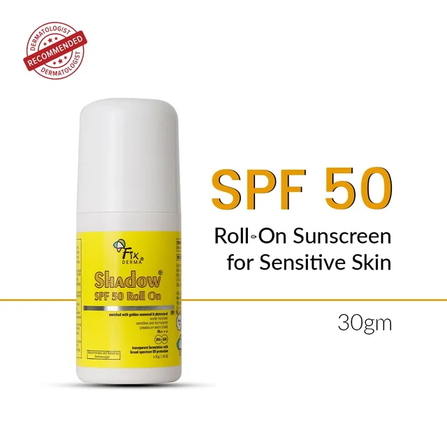Fixderma Shadow Sunscreen SPF 50 Roll On 30gm PA+++ | Transparent Lightweight Sunscreen | Broad Spectrum UVA & UVB Protection | Water Resistant | Safe for Sensitive Skin