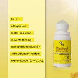 Fixderma Shadow Sunscreen SPF 50 Roll On 30gm PA+++ | Transparent Lightweight Sunscreen | Broad Spectrum UVA & UVB Protection | Water Resistant | Safe for Sensitive Skin