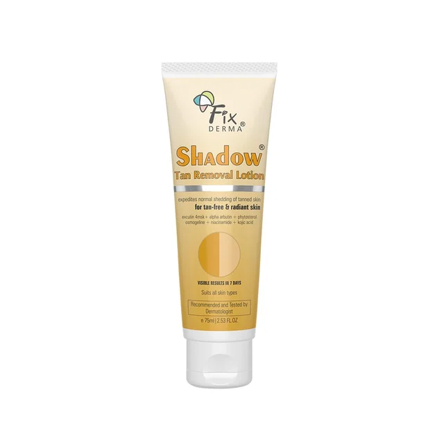 Fixderma Shadow Tan Removal Lotion 75ml | Brightening & Revitalizing Face Lotion | Gentle Exfoliation for Smooth & Clear ComplexionFades Tan & Dark SpotsFor All Skin Types