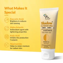 Fixderma Shadow Tan Removal Lotion 75ml | Brightening & Revitalizing Face Lotion | Gentle Exfoliation for Smooth & Clear ComplexionFades Tan & Dark SpotsFor All Skin Types