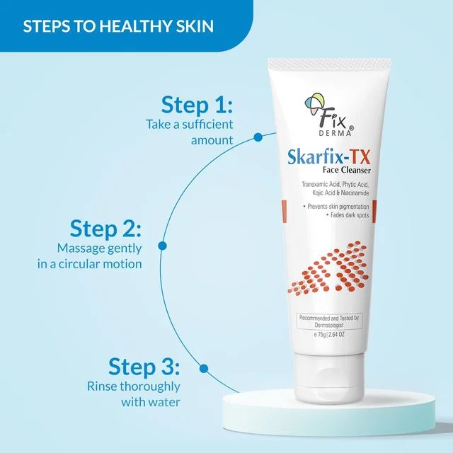 Fixderma Skarfix-TX Face Cleanser with Tranexamic Acid, Kojic Acid & Niacinamide | Advanced Pigmentation Face Wash | Brightens, Evens Skin Tone | Suitable for All Skin Types - 75gm