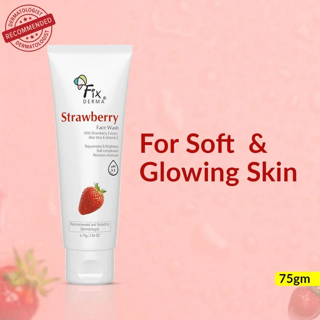 Fixderma Strawberry Face Wash 75g for men & women with Vitamin E & Strawberry Extract | Deep Cleansing Face Wash for Oily & All Skin Types | Refreshing, Hydrating & Gentle Cleanser