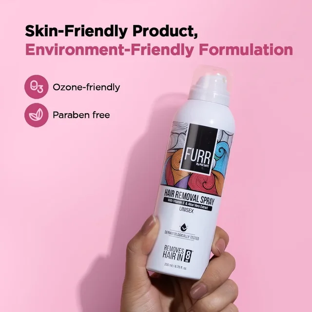Furr Hair Removal Spray 200ml| Enriched with Vitamin E & Aloe Vera Extract | Gentle, Smooth & Effective Hair Removal for Sensitive Skin