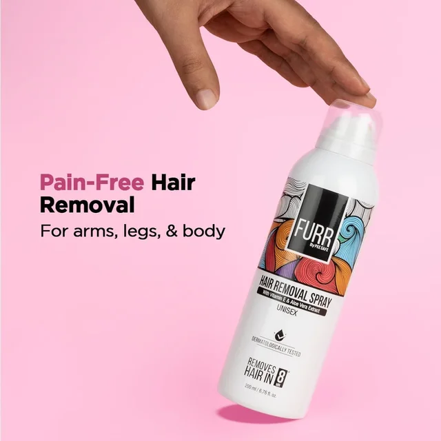 Furr by pee safe Furr Hair Removal Spray for Men & Women 200ml | Painless Hair Removal in 8 Minutes | Enriched with Aloe Vera & Vitamin E | Smooth, Soft & Hair-Free Skin for All Body Areas