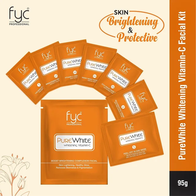 Fyc Professional Pure White Vitamin C Facial Kit 95g| 5-Step Brightening & Hydrating Facial Treatment | Glowing, Radiant & Even-Toned Skin | Salon-Quality Facial for All Skin Types | Vitamin-C Boost