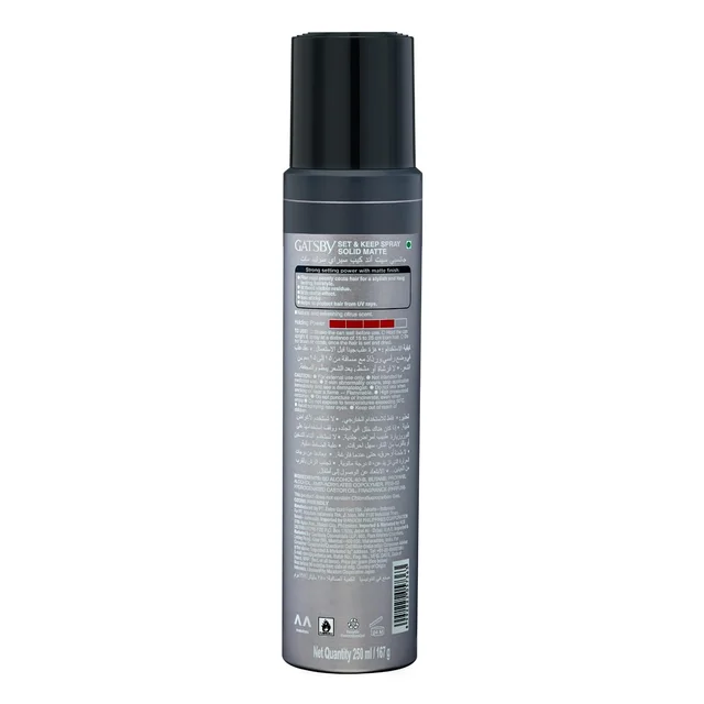 Gatsby GATSBY Set & Keep Hair Spray Solid Matte, 250ml | Strong Hold & Matte Finish | UV Protection & Non-Sticky | Residue-Free & Long-Lasting | Dermatologically Tested, Compact Size