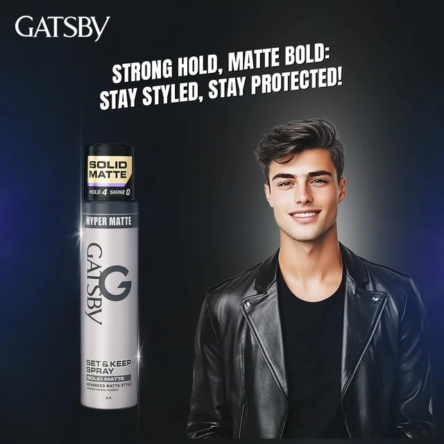 Gatsby GATSBY Set & Keep Hair Spray Solid Matte, 250ml | Strong Hold & Matte Finish | UV Protection & Non-Sticky | Residue-Free & Long-Lasting | Dermatologically Tested, Compact Size