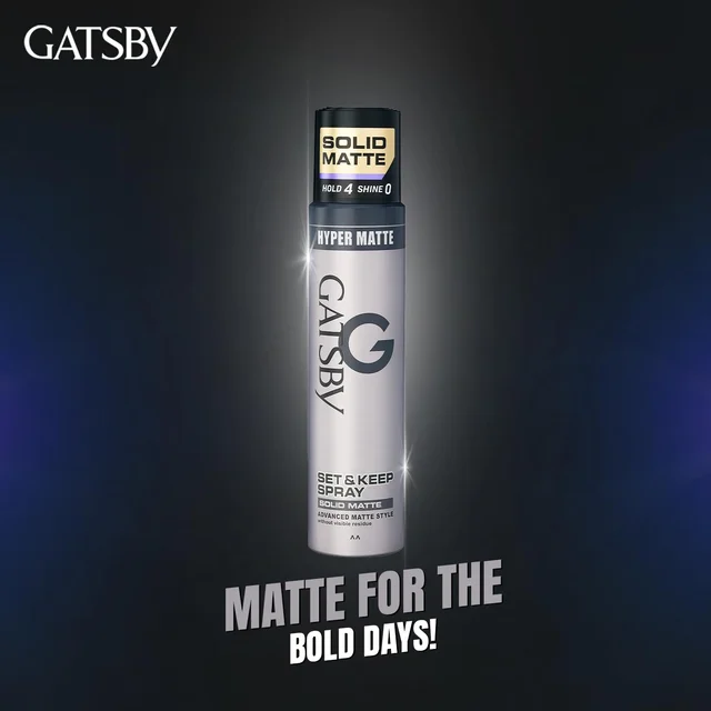 Gatsby GATSBY Set & Keep Hair Spray Solid Matte, 250ml | Strong Hold & Matte Finish | UV Protection & Non-Sticky | Residue-Free & Long-Lasting | Dermatologically Tested, Compact Size