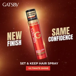 Gatsby Set & Keep Hair Spray Ultimate Shine, 250ml | Maximum Hold & Luminous Finish | UV Protection & Non-Sticky | Residue-Free Styling | Long-Lasting & Dermatologically Tested | Compact Size