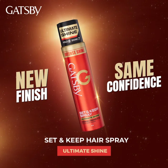 Gatsby Set & Keep Hair Spray Ultimate Shine, 250ml | Maximum Hold & Luminous Finish | UV Protection & Non-Sticky | Residue-Free Styling | Long-Lasting & Dermatologically Tested | Compact Size