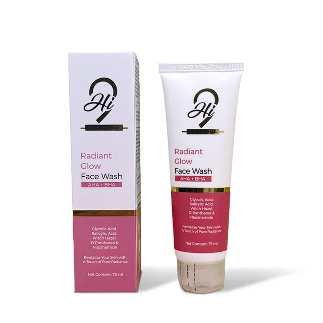 Hi9 Radiant Glow Face Wash with AHA + BHA | Brighten & Exfoliate Your Skin | Get Smooth, Glowing Skin | Suitable for Acne-Prone Skin | Radiant Glow | Chemical Free Formula | 75ml