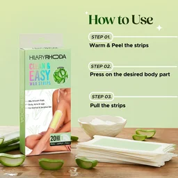Hilary Rhoda Matte Hilary Rhoda Clean & Easy Wax Strips with Aloe Vera | Effortless & Quick Hair Removal | Soothes & Hydrates Skin | Salon-Smooth Results | Zero Fuss, No-Mess Waxing at Home