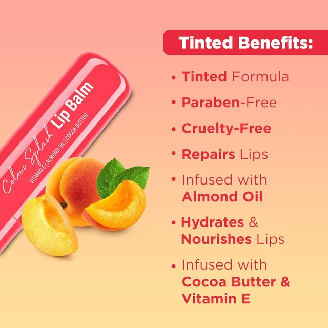 Hilary Rhoda Colour Splash Lip Balm (Apricot, 3g) - SPF 15 | Nourishing Lip Treatment with Vitamin E & Cocoa Butter for Soft | Hydrated Lips | Sun Protection & Apricot Flavor.