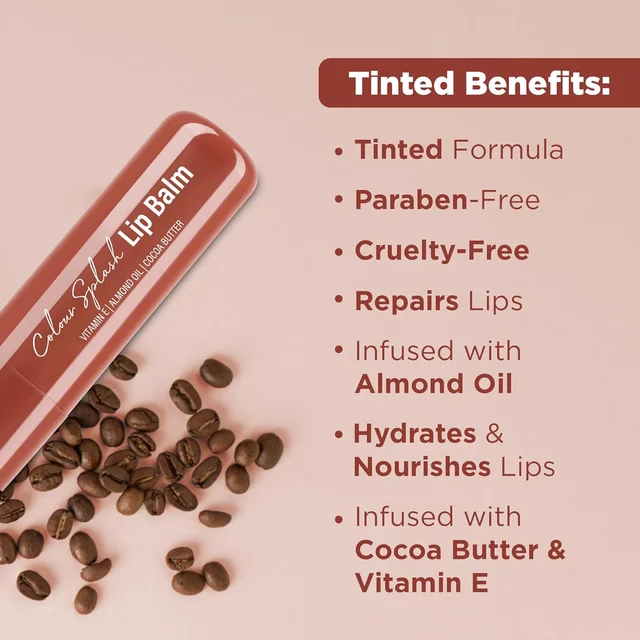 Hilary Rhoda Colour Splash Lip Balm (Coffee, 3g) with SPF-15 | Moisturizing Lip Care, Coffee Flavor, Vitamin E & Cocoa Butter, Sun Protection for Soft, Hydrated Lips